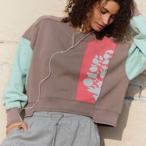 Free People Movement Intercept Logo Pullover Pale Taupe Combo XS NWOT Design